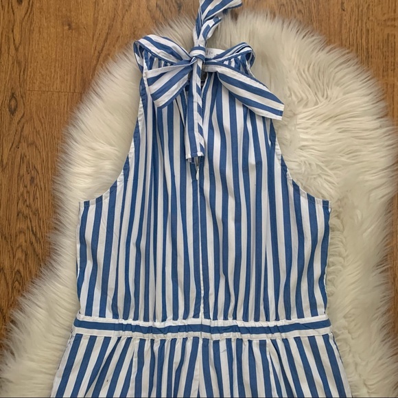 J.Crew Factory Blue Striped Sleeveless Tie back Halter Back Zip Jumpsuit… - Picture 5 of 11